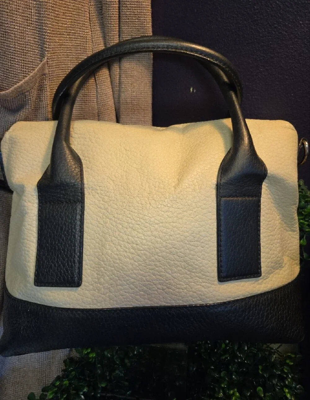 Buttermilk & Black Foldover Leather Southport Avenue Carmen Satchel- Kate Spade